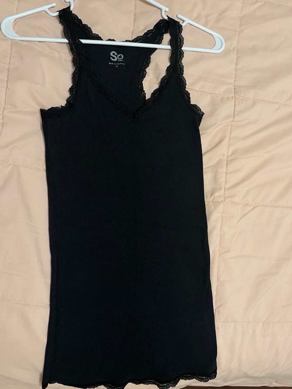 SO Black Lace-Trim Ribbed Tank